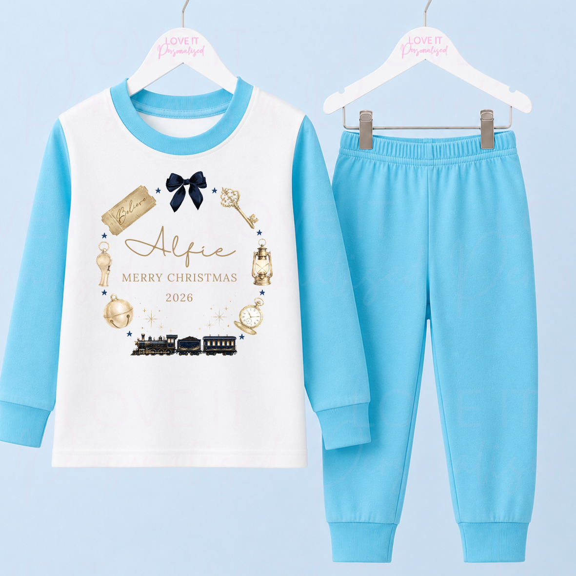 Personalised Christmas Express Train Wreath Pyjamas