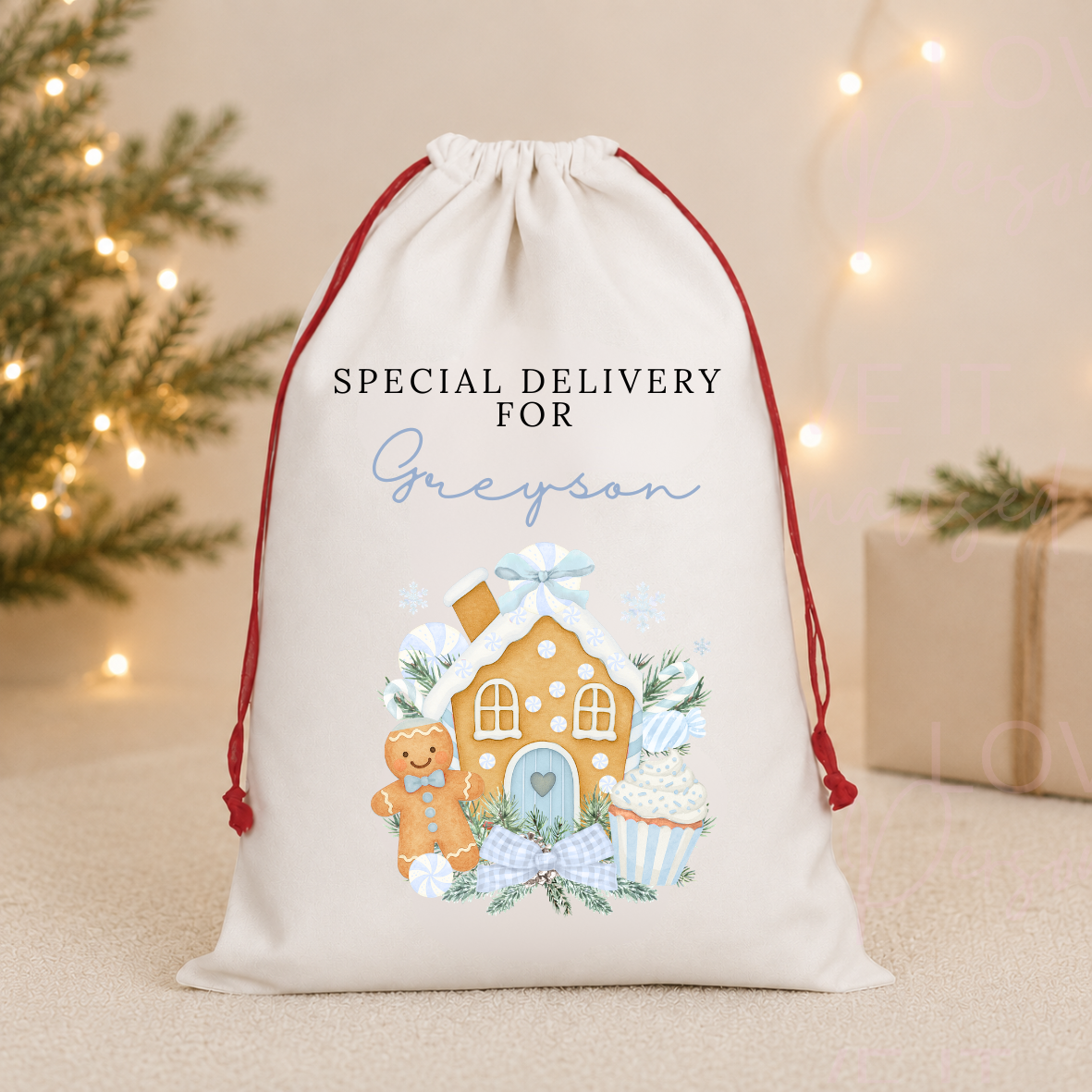 Personalised Christmas Gingerbread Stocking/Sack