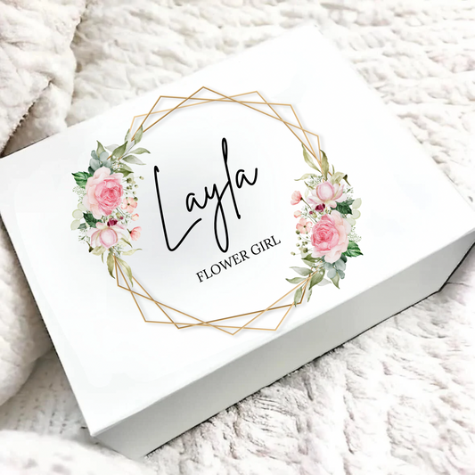 Personalised Pink Flower Girl Magnetic Gift Box