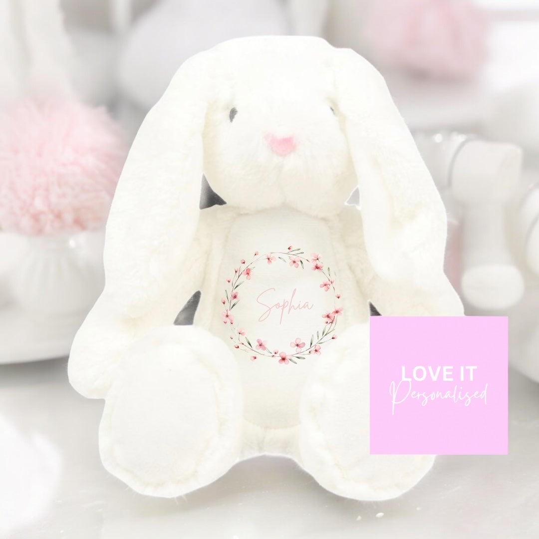 Personalised Bunny Teddy - Floral Wreath Design