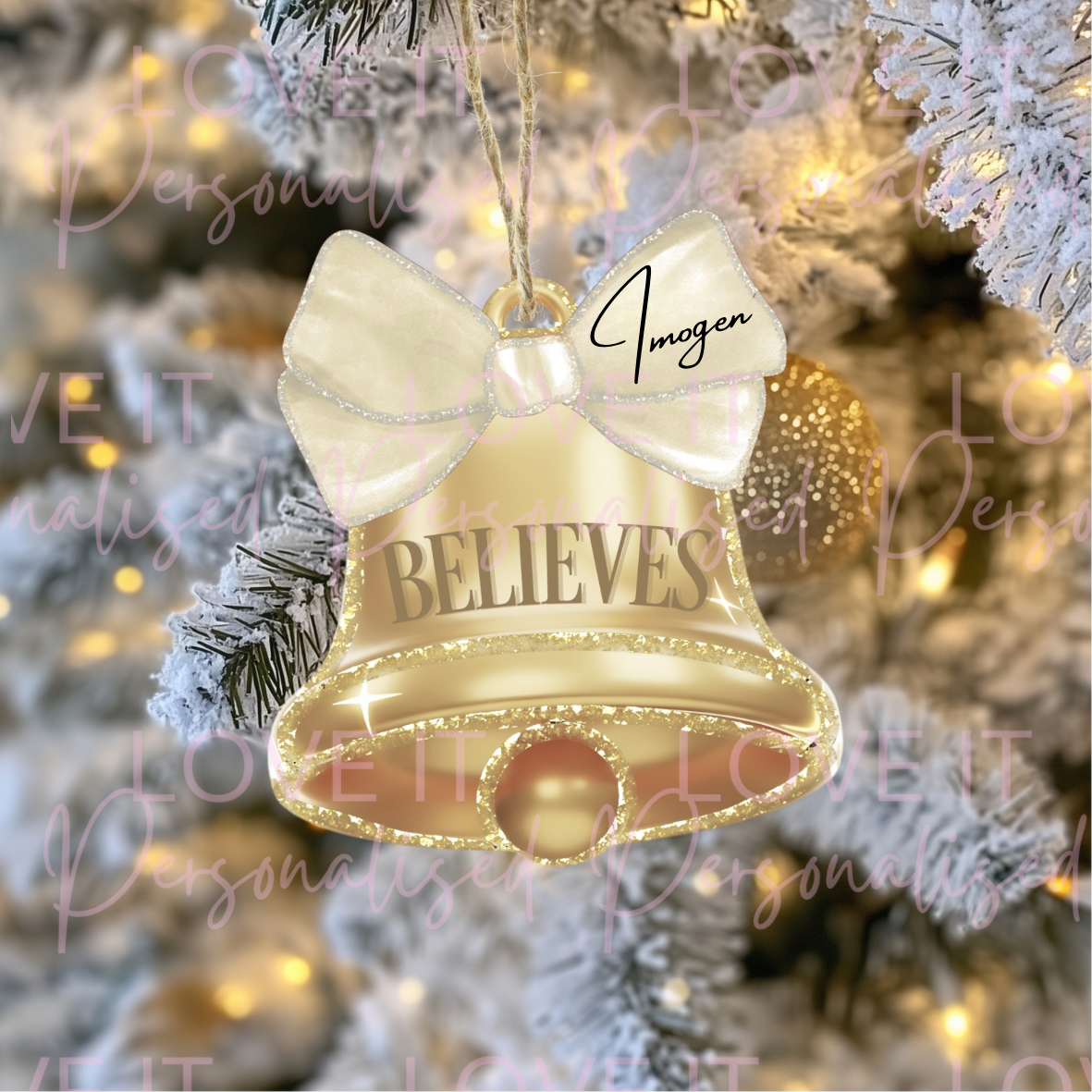 Personalised Acrylic Christmas Believe Bell Ornament - 6 Colours