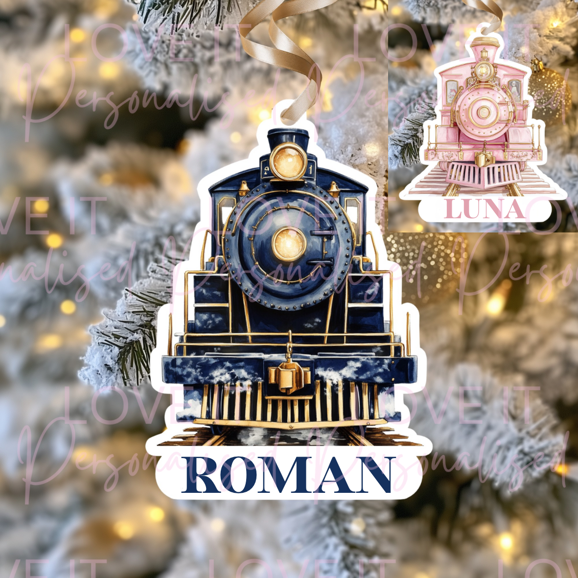 Personalised Acrylic Christmas Express Train Ornament - Pink/Blue