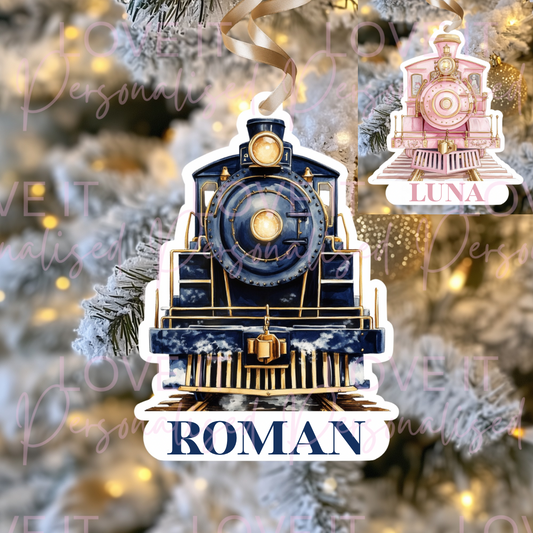 Personalised Acrylic Christmas Express Train Ornament - Pink/Blue