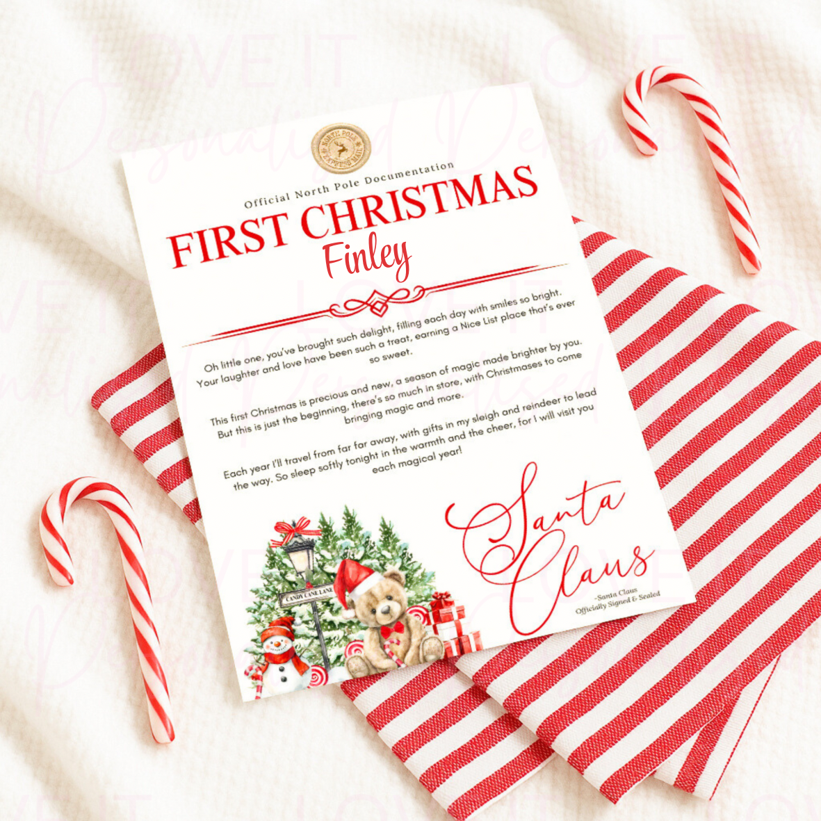 Personalised First Christmas Red Bear Letter