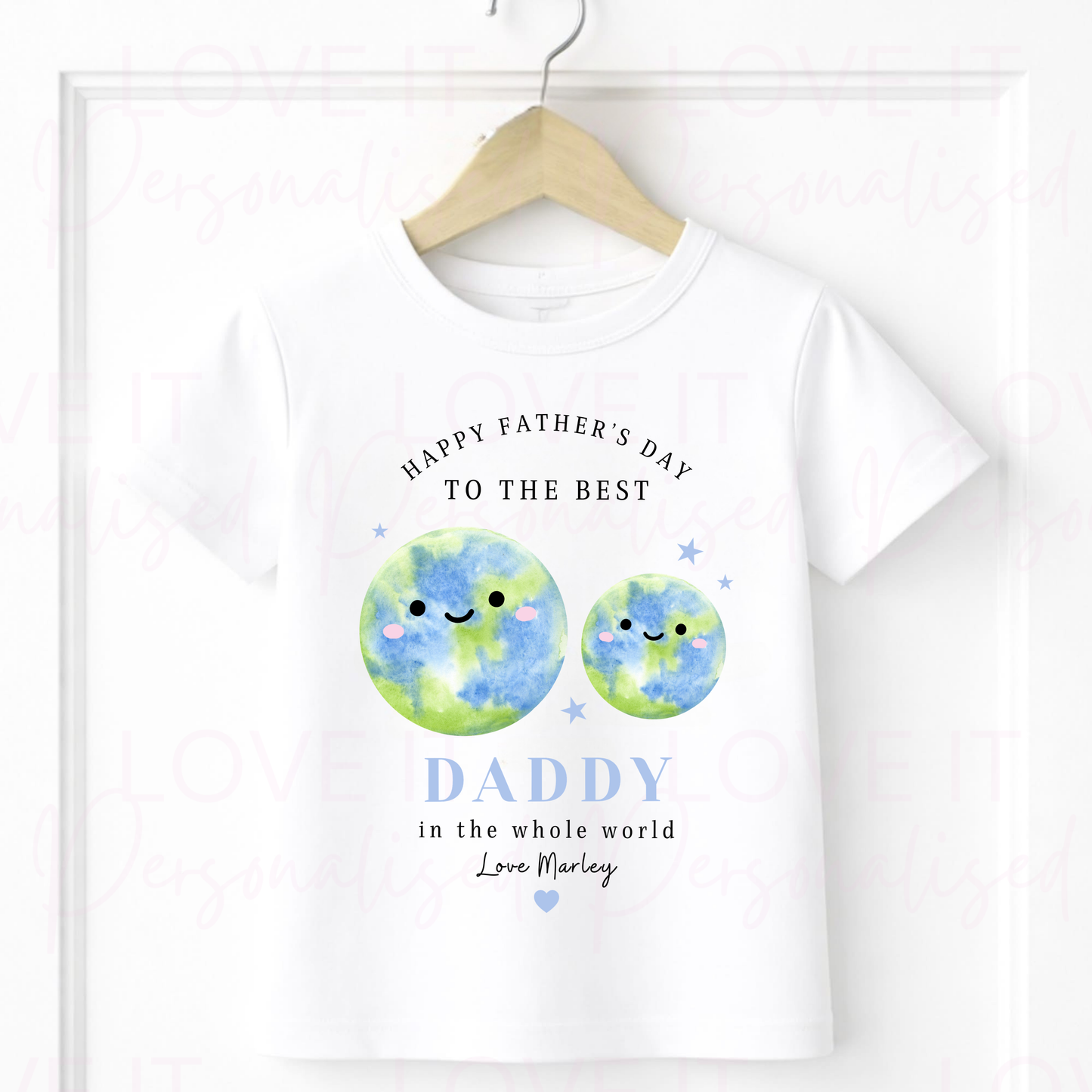 Personalised Happy Father's Day T-shirt - Pink/Blue