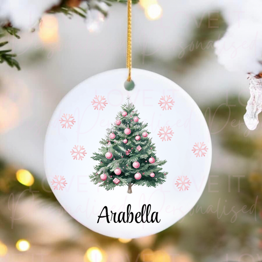 Personalised Christmas Ceramic Ornament - Pink/Blue Tree Design