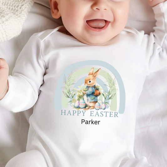 Personalised Easter Bodysuit/Babygrow - Blue Rabbit Design