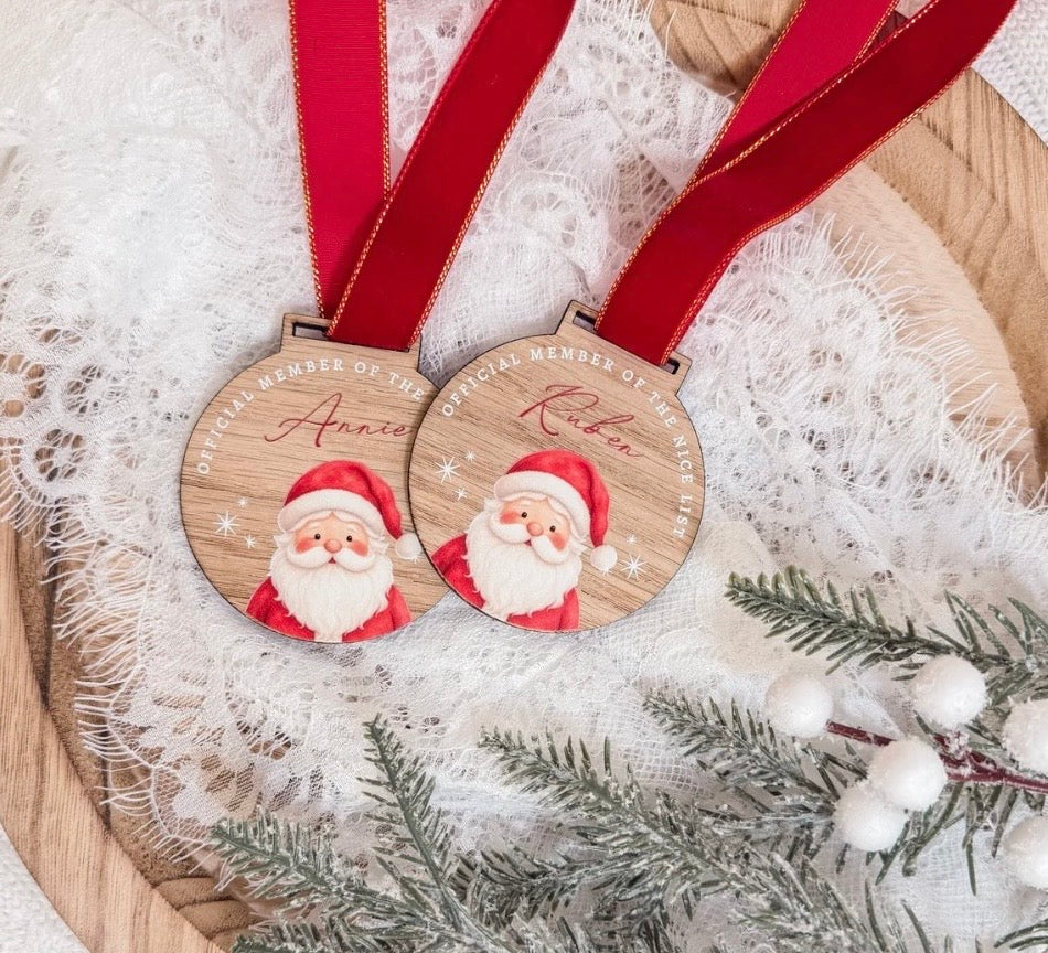 Personalised Oak Santa Nice List Medal