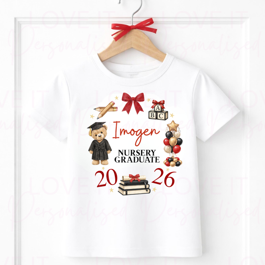 Personalised 2026 Nursery/Pre School Graduate Leavers T-shirt - Bear Wreath Design