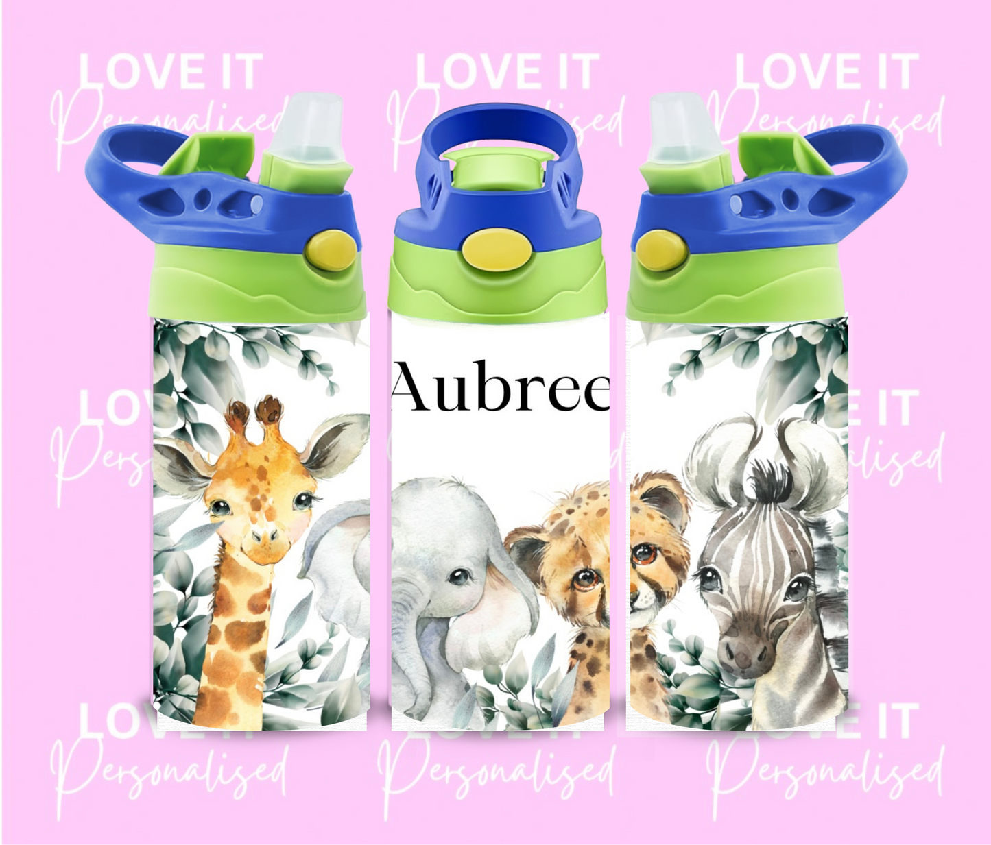 Personalised Children’s Safari Water Bottle (different lid colours)