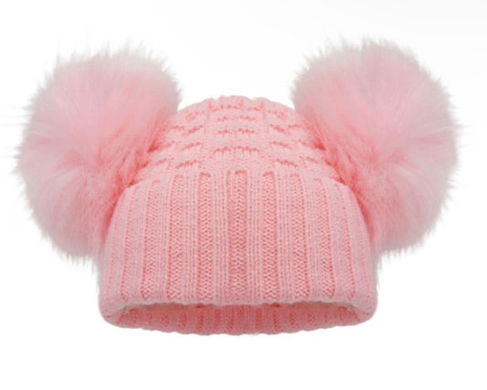 Pink Double Pom Hat- Plain