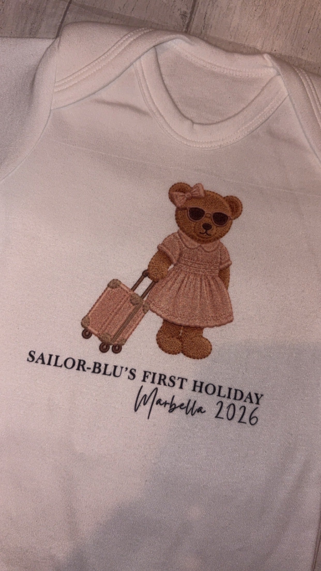 Personalised First Holiday Bear Bib/Bodysuit/Sleepsuit