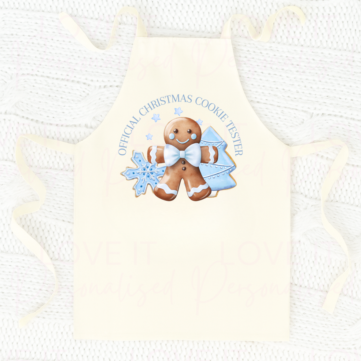 Children’s Christmas Cookie Tester Apron - Pink/Blue/Beige