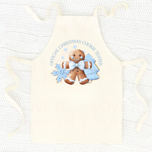 Children’s Christmas Cookie Tester Apron - Pink/Blue/Beige