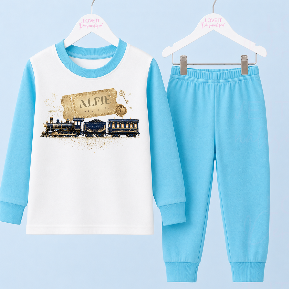 Personalised Christmas Express Train Wreath Matching Family Pyjamas