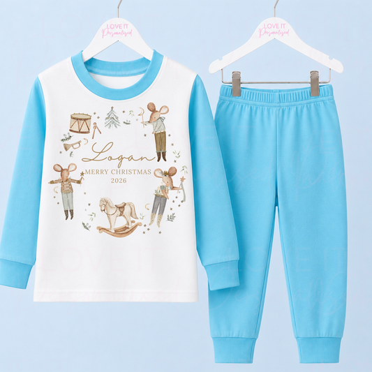 Personalised Christmas Boy Mouse Wreath Pyjamas