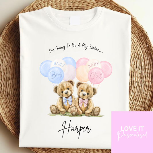 Personalised ‘I’m going to be a Big Sister’ T-Shirt - Bear Design