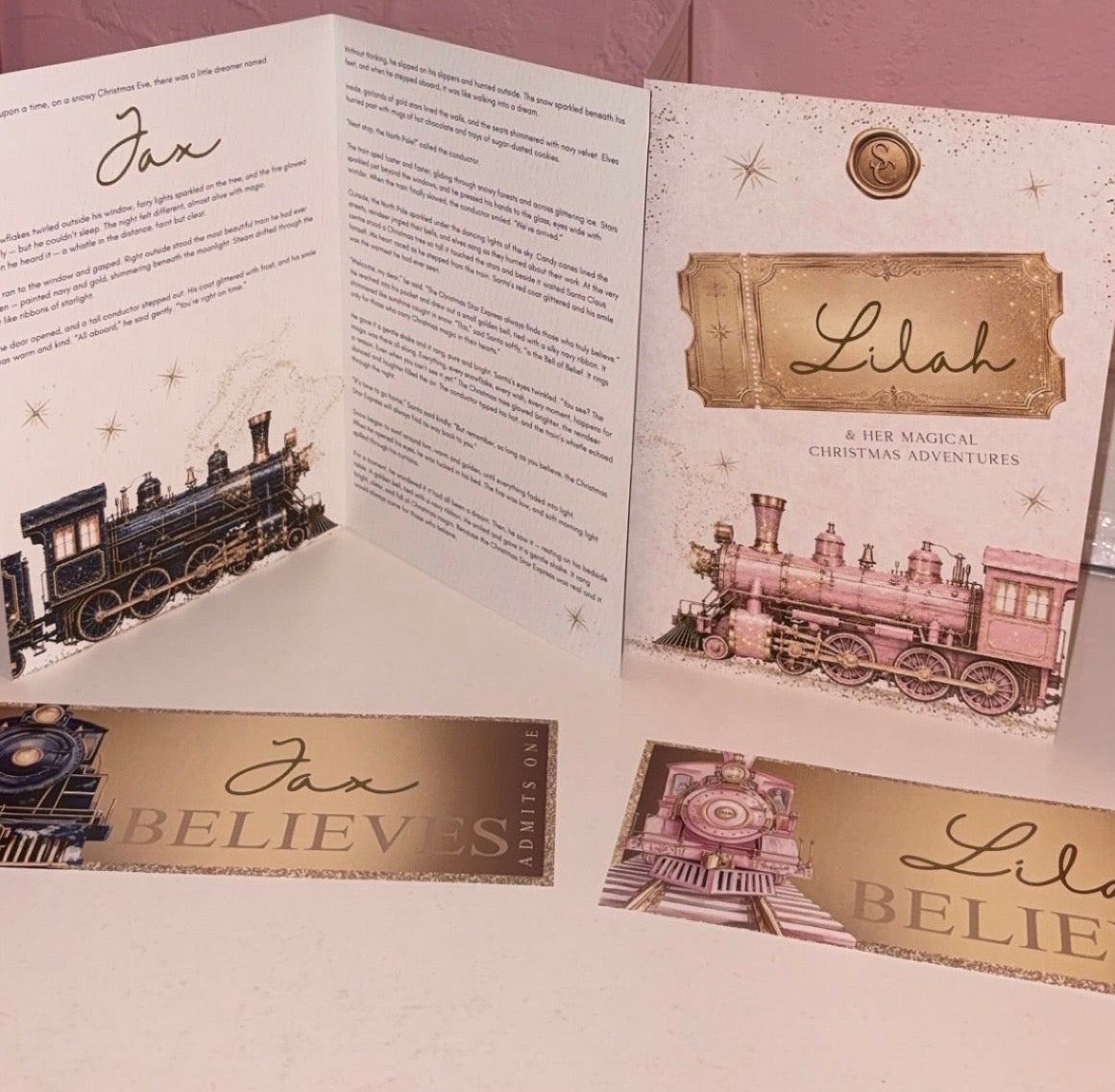 Personalised Believe Train Christmas Story A5 Booklet - Navy/Pink