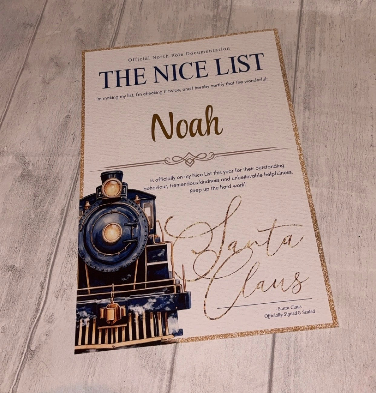 Personalised Nice List Pink/Blue Express Train Certificate