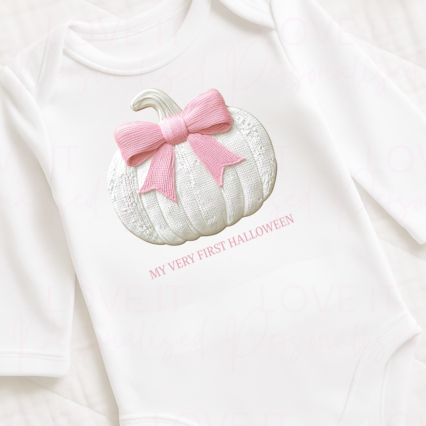 First Halloween Pink Knitted Effect Baby Bodysuit - Short/Long Sleeve