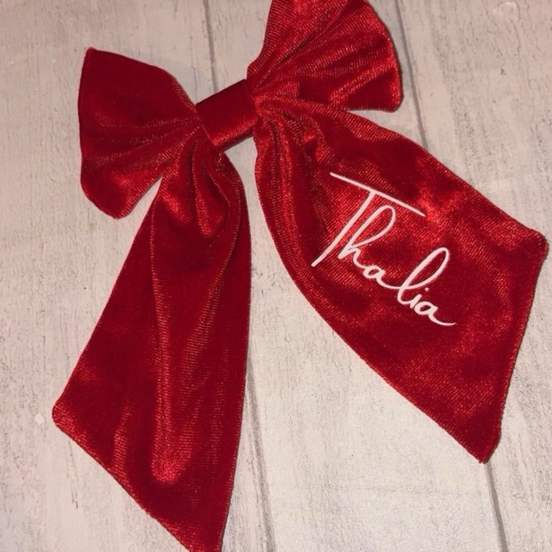 Personalised Large Velvet Hair Bow With Clip - 8 Colours