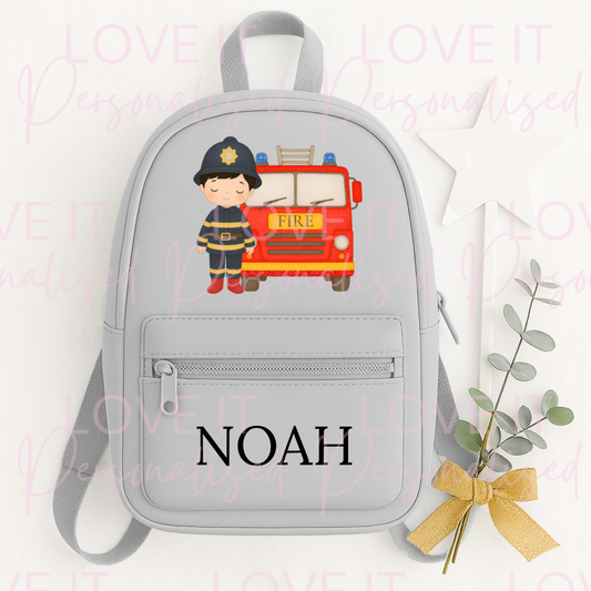 Personalised Children’s Mini 3 Fireman Truck Backpack