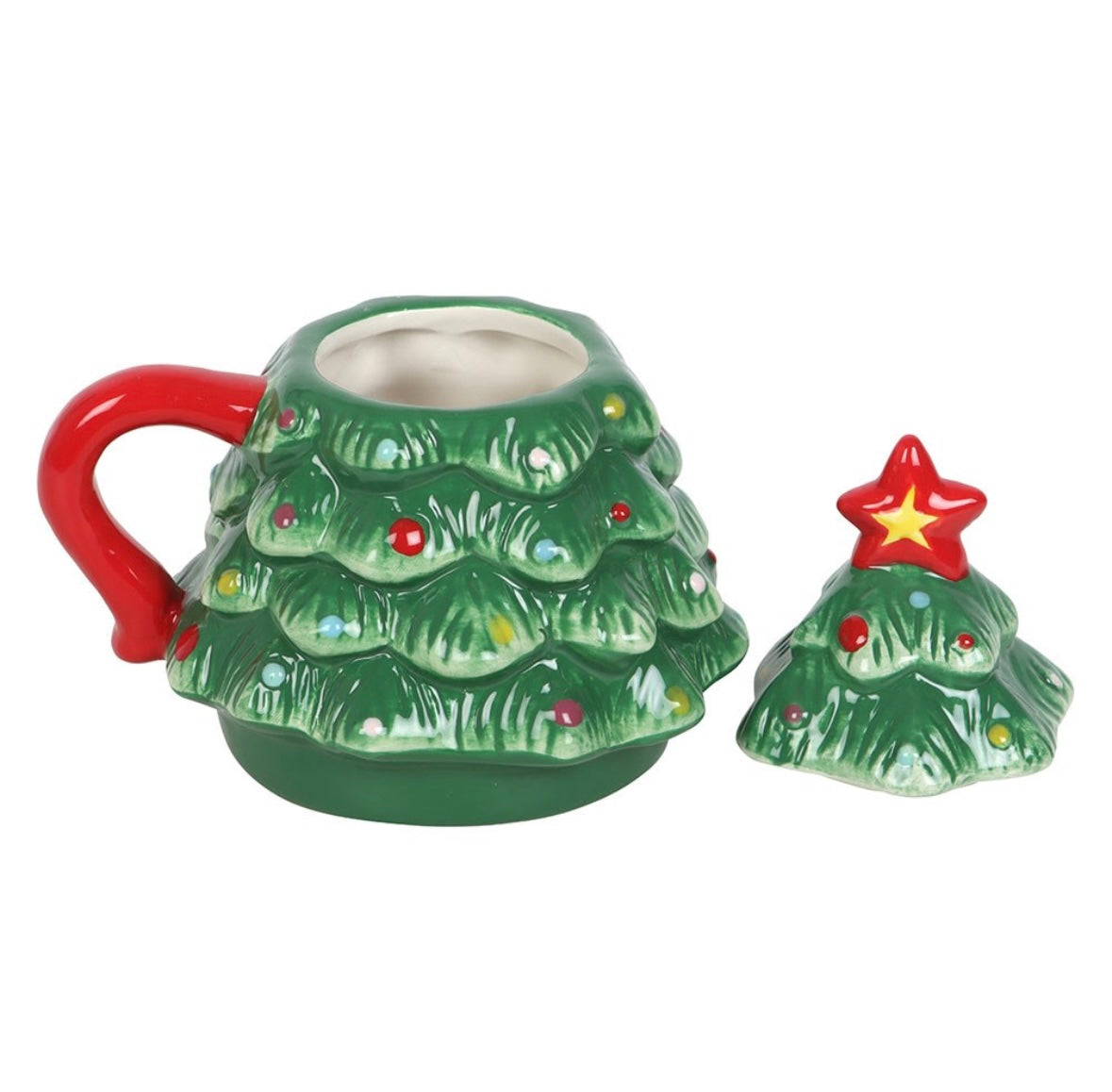 Green/Red Christmas Tree Shaped Mug With Lid