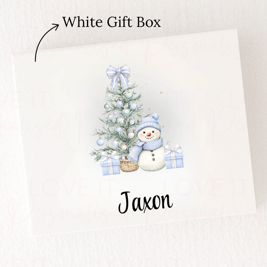 Personalised Christmas Magnetic Gift/Eve Box - Pink/Blue Snowman Design