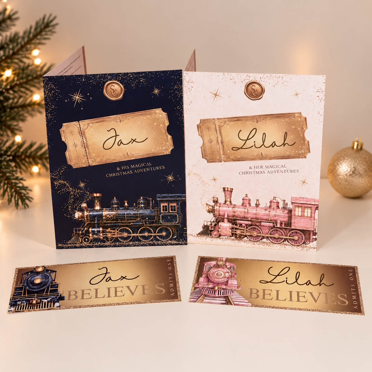 Personalised Believe Train Christmas Story A5 Booklet - Navy/Pink