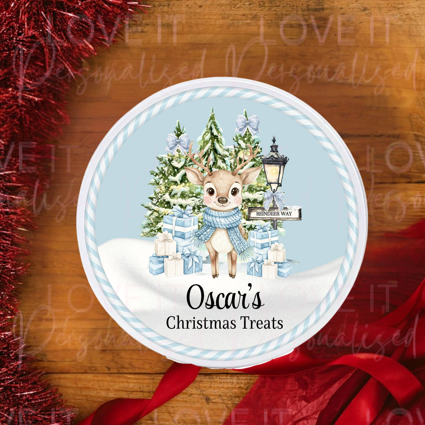 Personalised Christmas Treat/Snack Round Metal Tin/Storage - Gift Idea Boxes