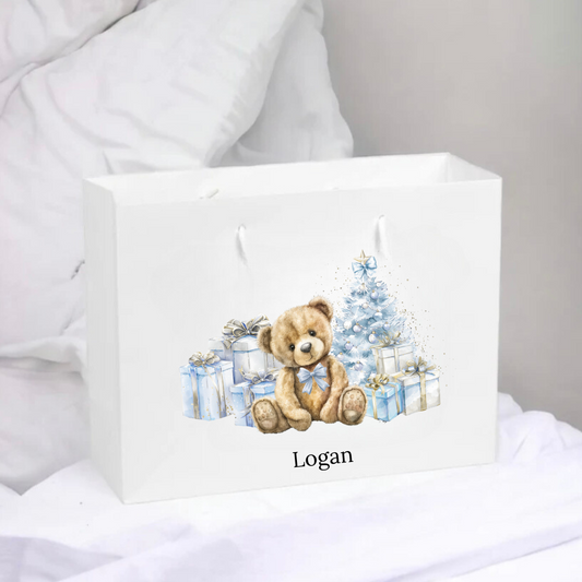 Personalised Christmas Gift Bag - Pink Or Blue Bear Design