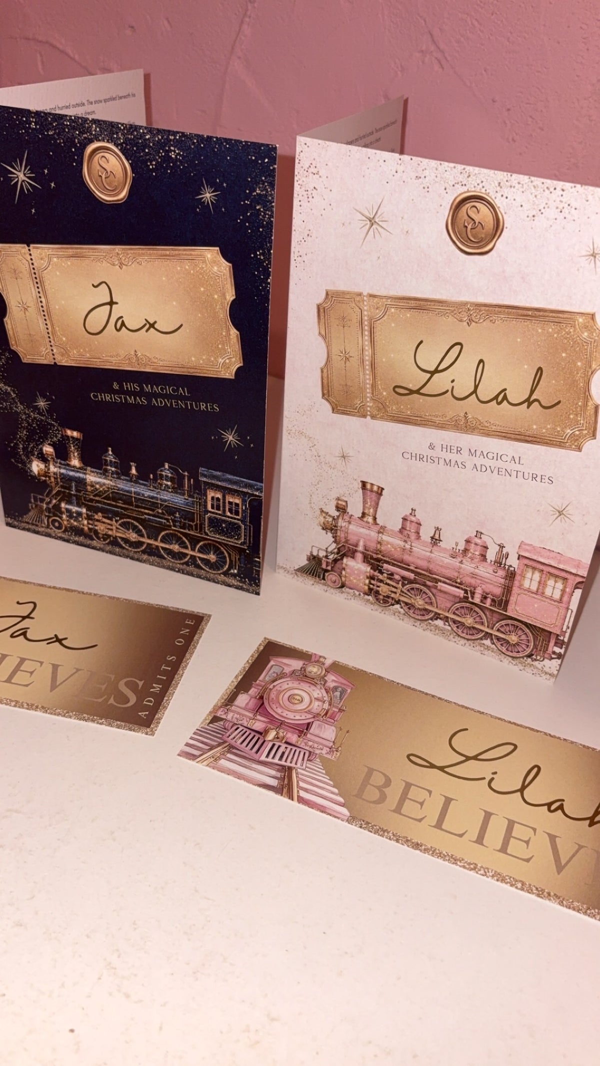 Personalised Believe Train Christmas Story A5 Booklet - Navy/Pink
