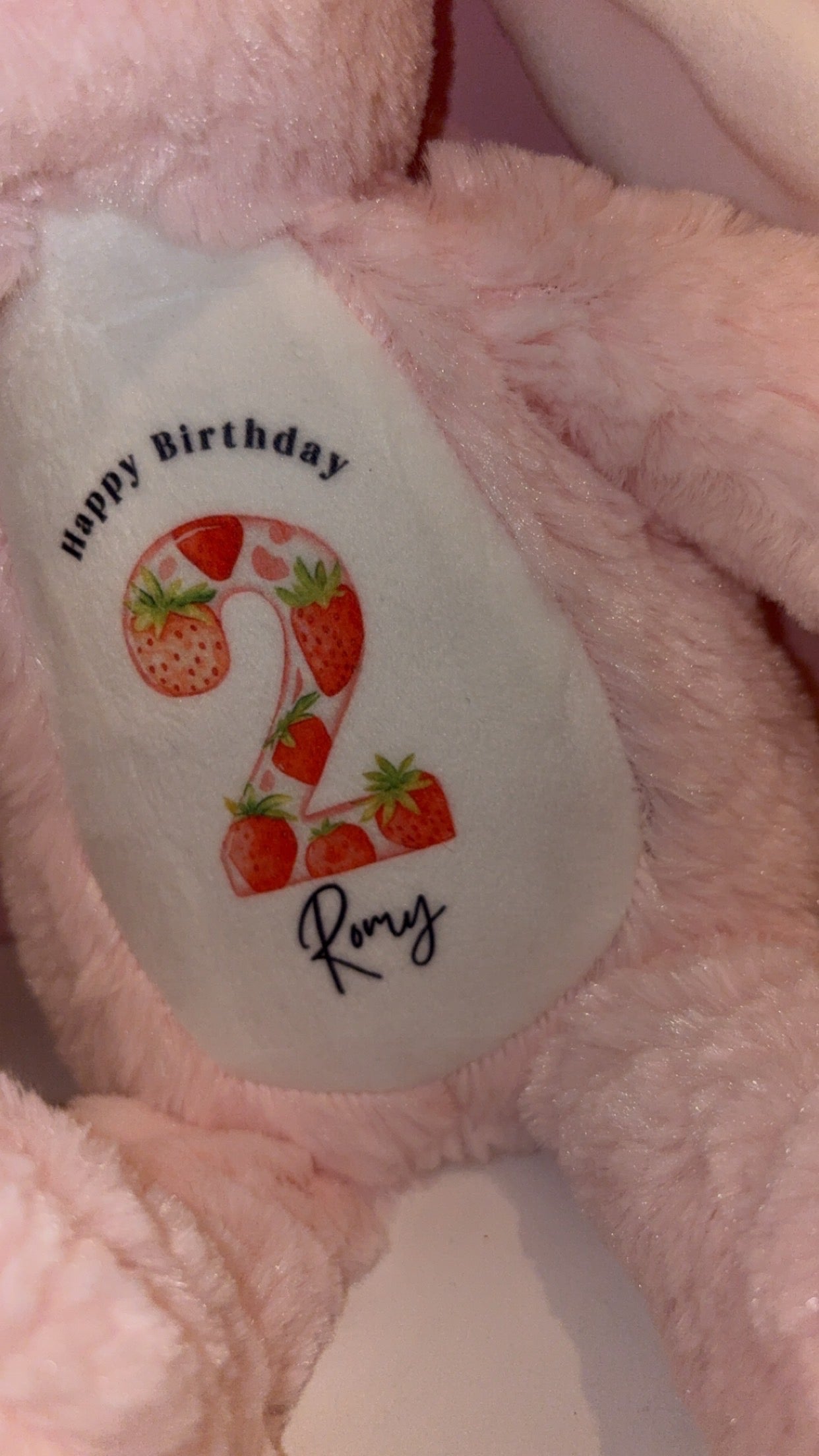 Personalised Strawberry Birthday Bunny Teddy - 1/2/3 Birthday Gift