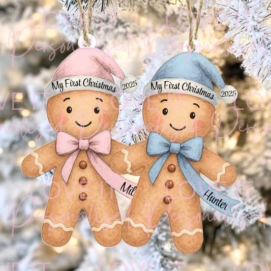 Personalised First Christmas Gingerbread Acrylic Tree Ornament - Multiple Colours