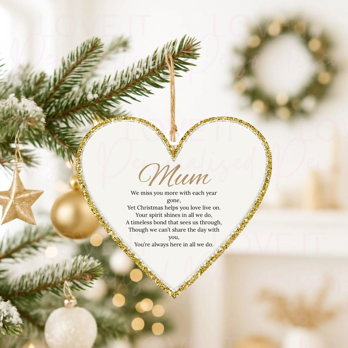 Personalised Memorial Poem Christmas Acrylic Heart Ornament - 4 Designs