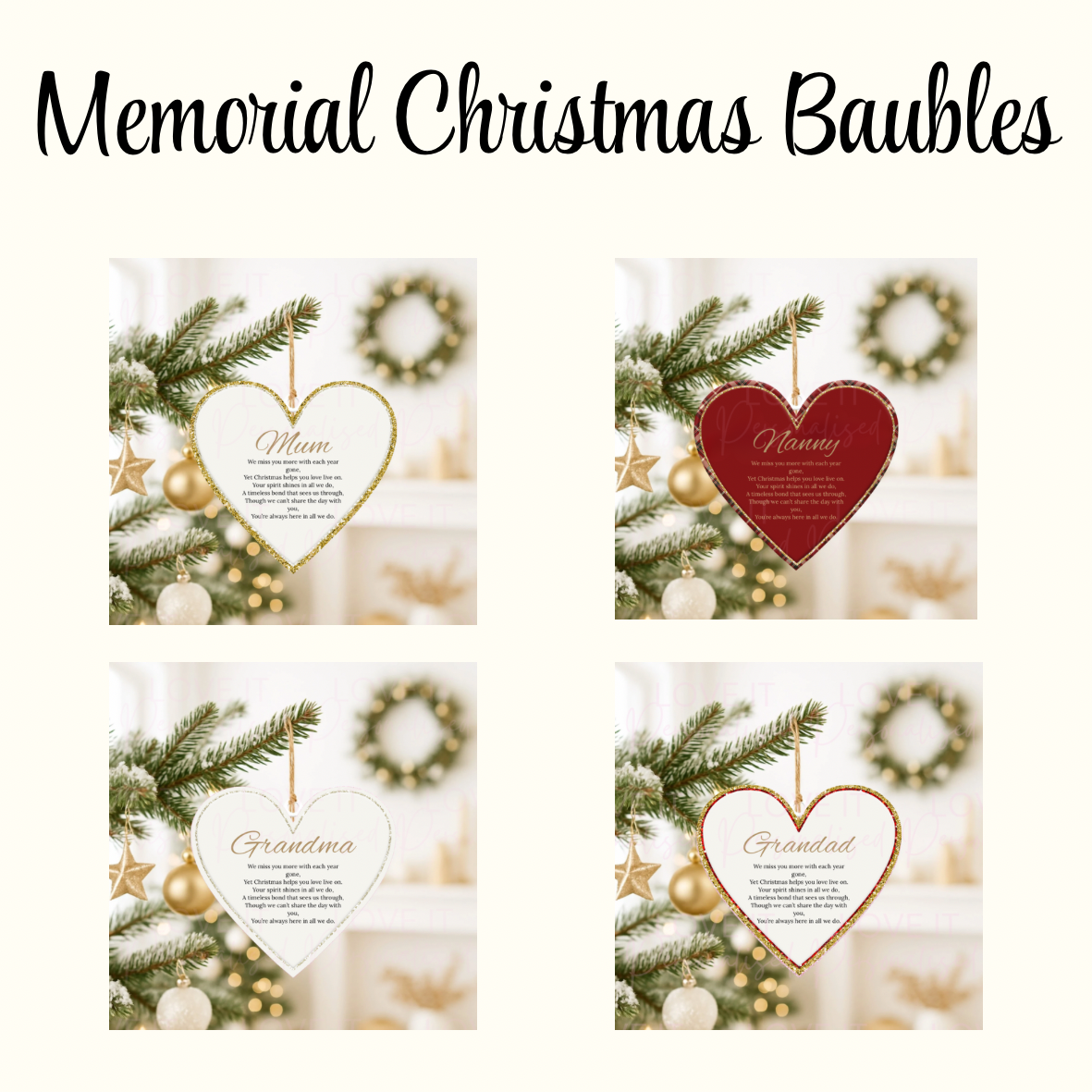 Personalised Memorial Poem Christmas Acrylic Heart Ornament - 4 Designs