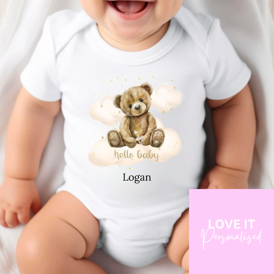 Personalised ‘Hello Baby’ Bodysuit/Babygrow - Bear Design