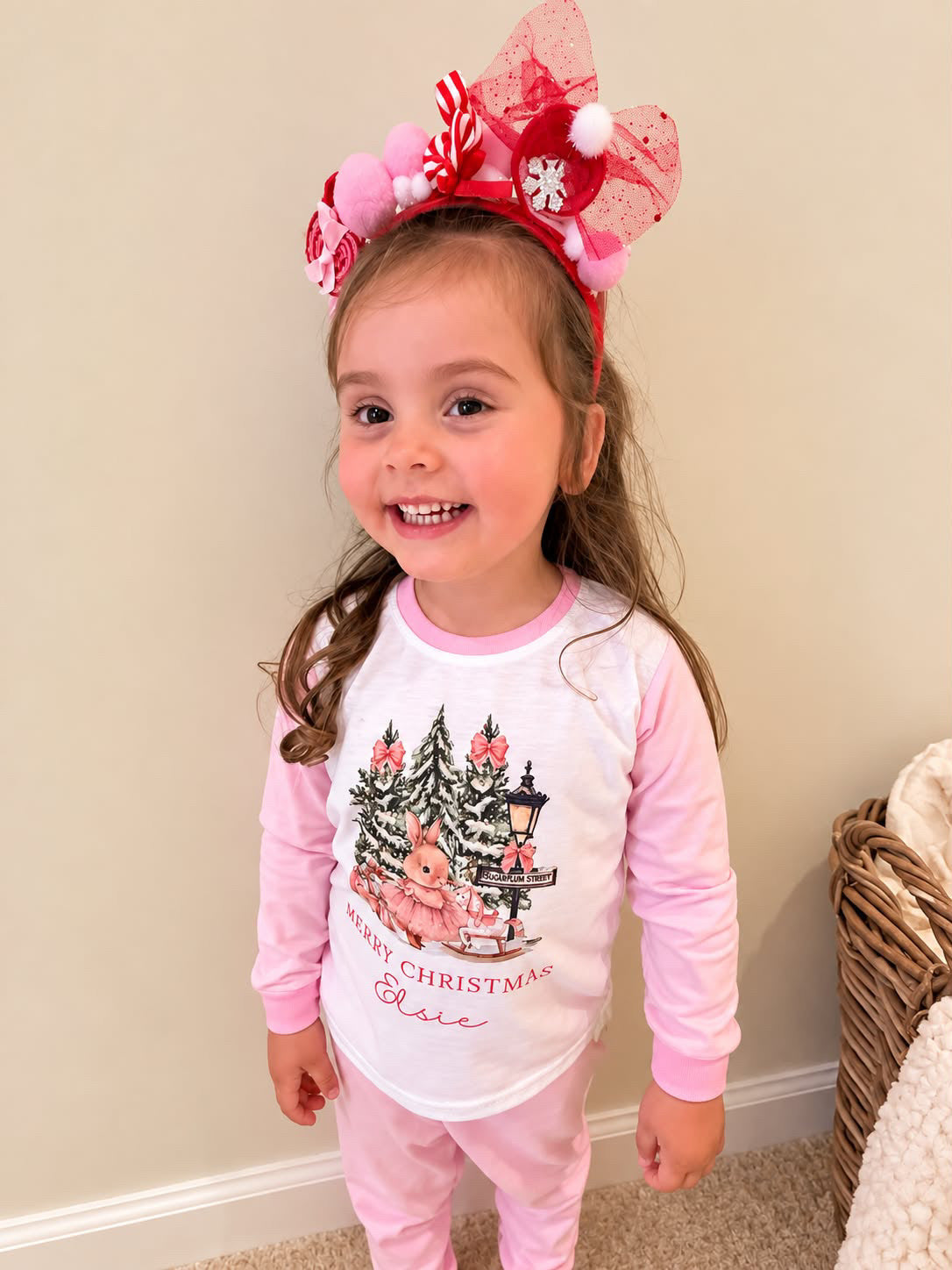 Personalised Christmas Pink Bunny Pyjamas