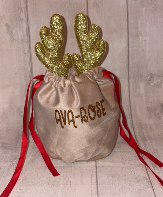 Personalised Christmas Reindeer Bag - Gold Antler