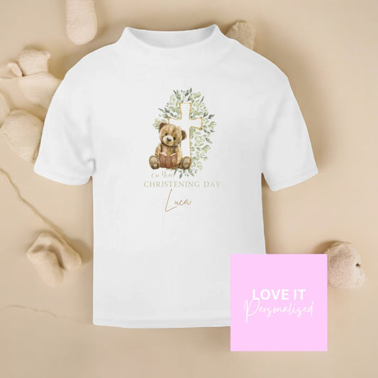 Personalised Christening T-Shirt - Bear Cross Design