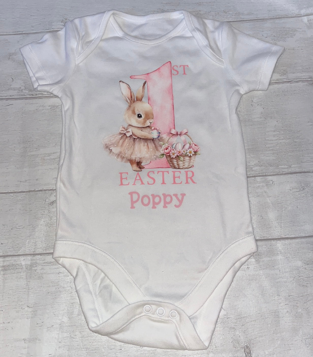 Personalised Easter Bodysuit/Babygrow - ‘My First Easter’ Pink Rabbit Design