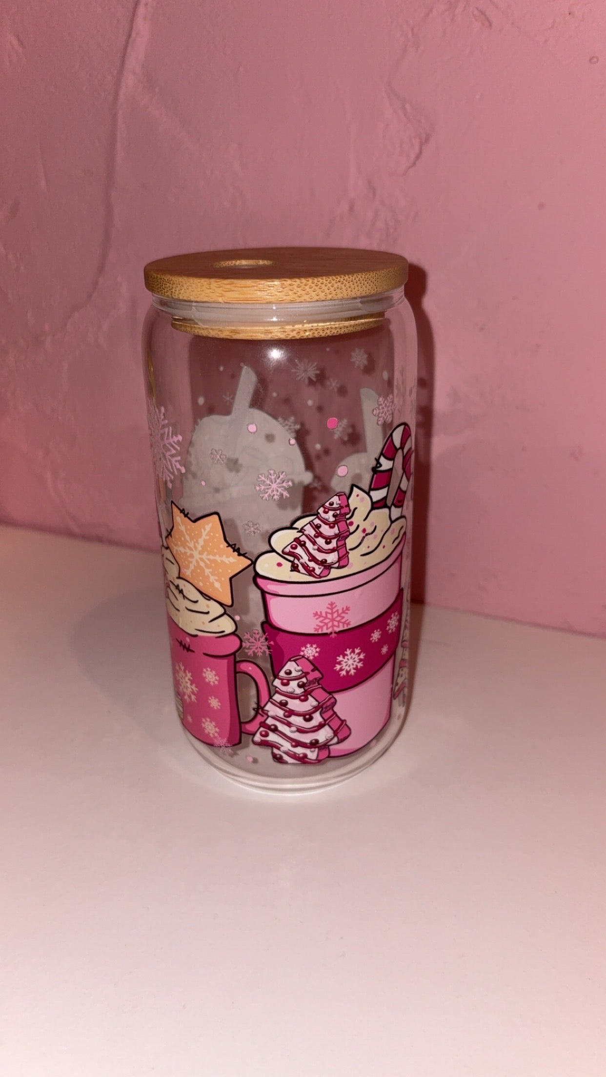 Christmas Designs 16oz Plastic/Glass Libbey Glass Can