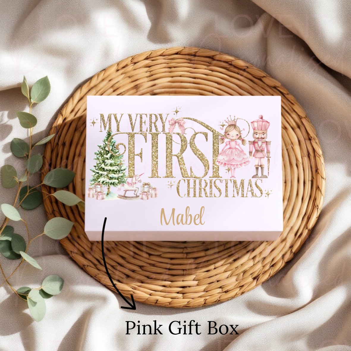 Personalised Christmas Magnetic Gift Box - Pink/Blue 1st Christmas Design