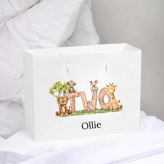 Personalised Birthday Gift Bag - Animal Number Design