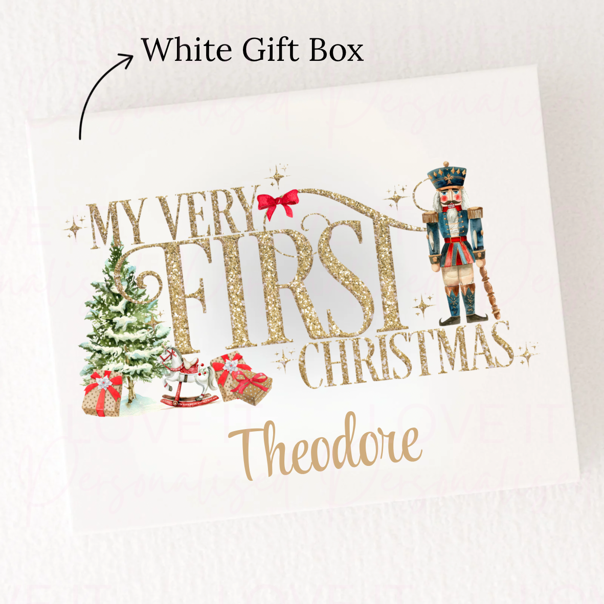 Personalised Christmas Magnetic Gift Box - Pink/Blue 1st Christmas Design