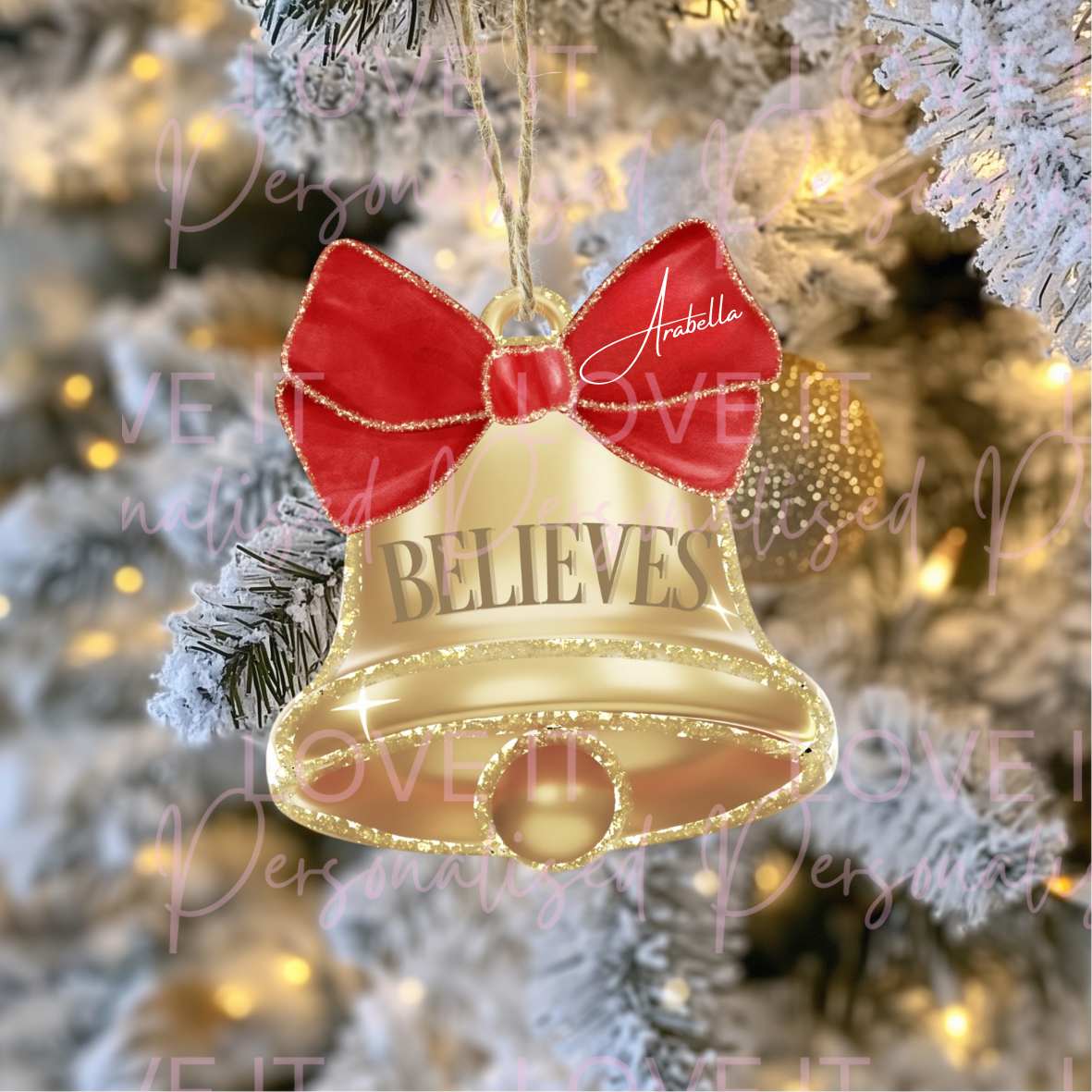 Personalised Acrylic Christmas Believe Bell Ornament - 6 Colours