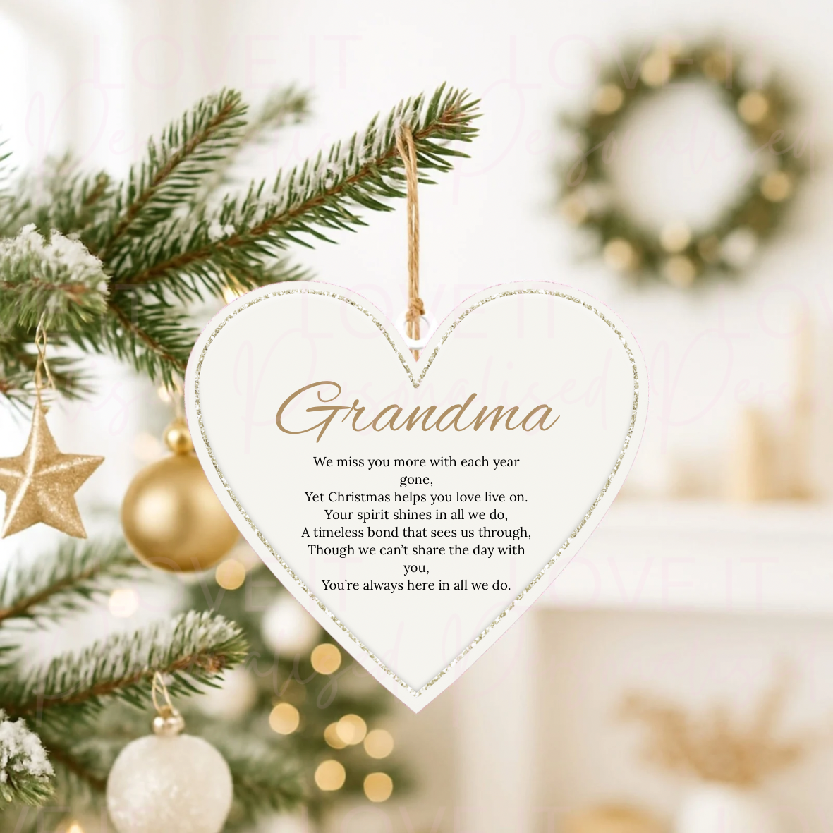 Personalised Memorial Poem Christmas Acrylic Heart Ornament - 4 Designs