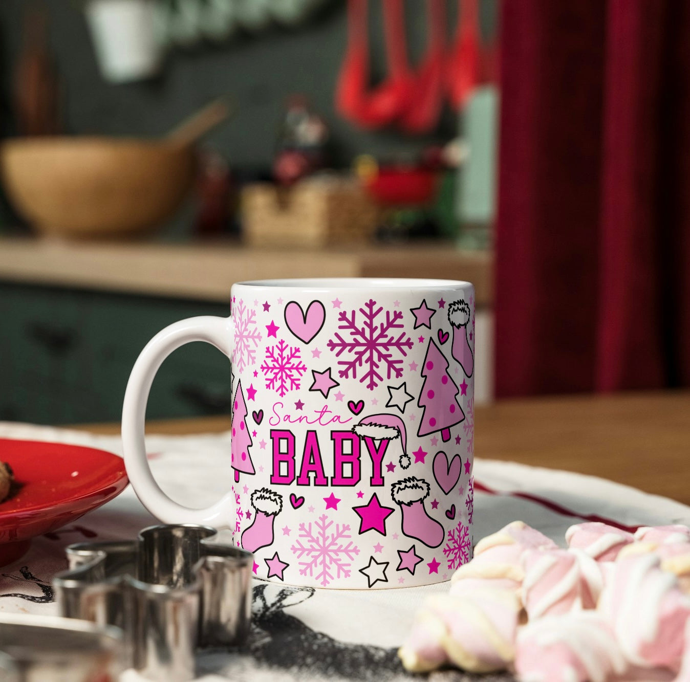 Pink Santa Baby Christmas Mug