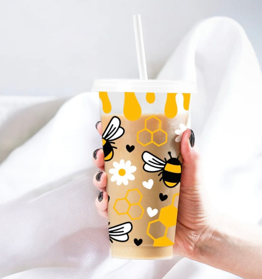 Honey Bee 24oz Cold Cup With Straw And Lid