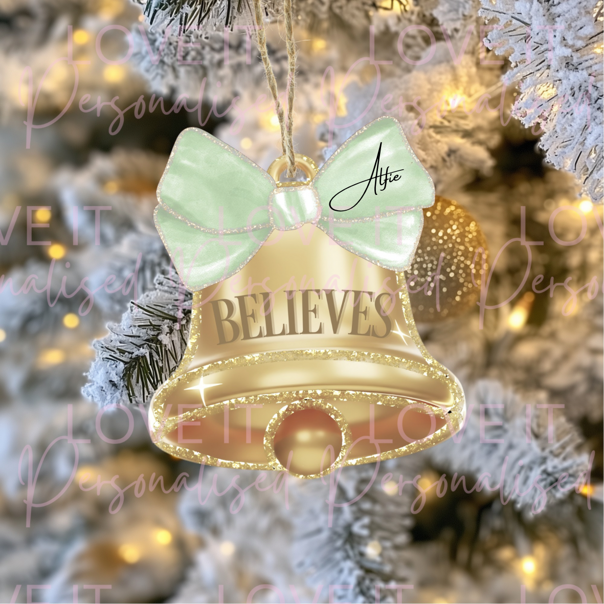 Personalised Acrylic Christmas Believe Bell Ornament - 6 Colours